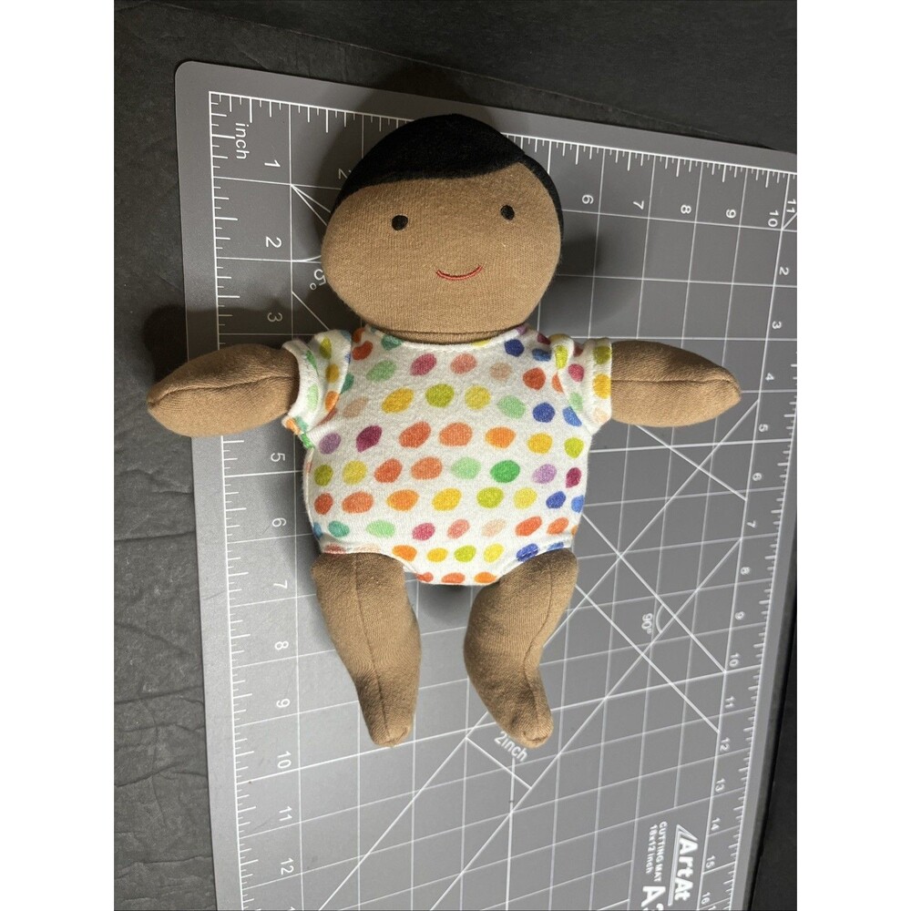 Lovevery Organic Cotton Baby Doll Plush Black Hair Dark Skin Tone 8” Rainbow